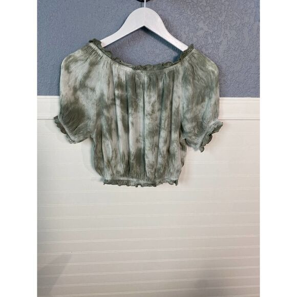 Kiwi & Punch Gray Tie Dye Puff Short Sleeve Cropped Shirt Size Small - Picture 5 of 5